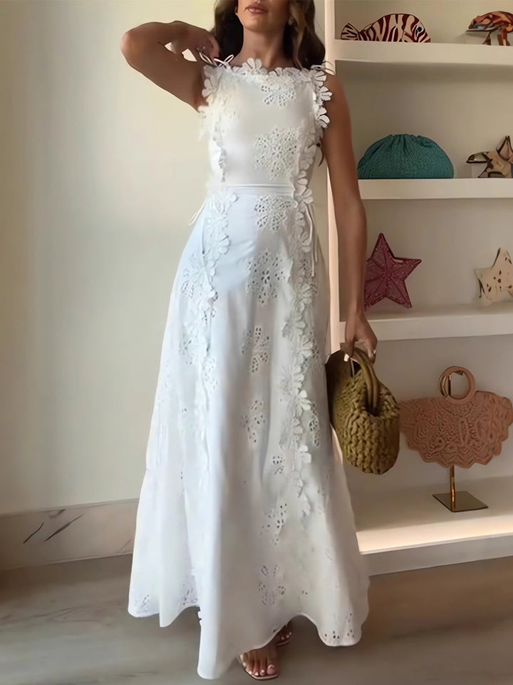 Luisa - Lace Floral White Dress