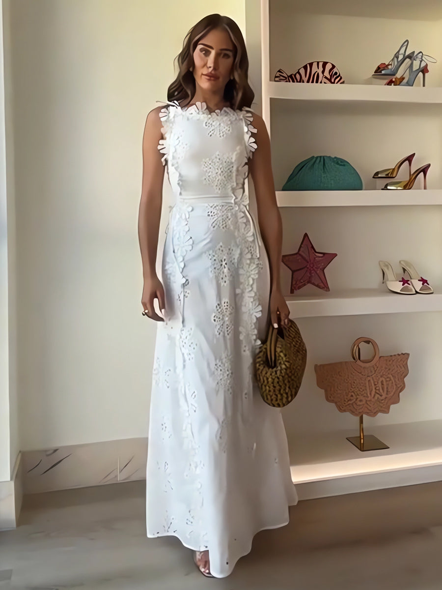 Luisa - Lace Floral White Dress
