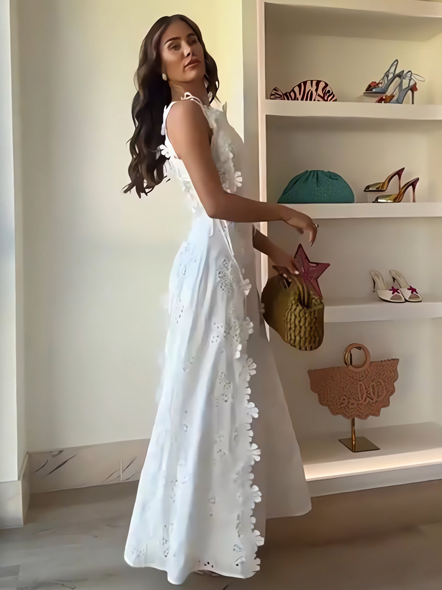 Luisa - Lace Floral White Dress
