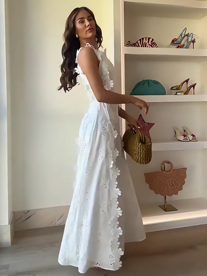 Luisa - Lace Floral White Dress