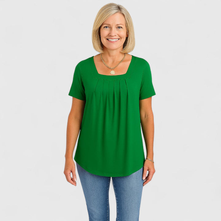 Faye - Pleated Square Neck Blouse