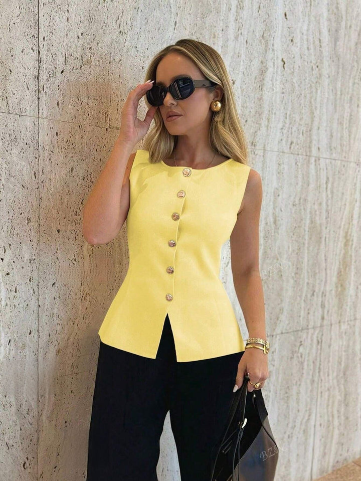 Kara - Sleeveless Button Top