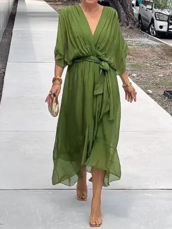 Gretchen - Tie Waist V-Neck Dress