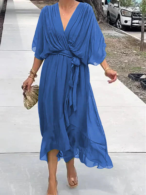 Gretchen - Tie Waist V-Neck Dress