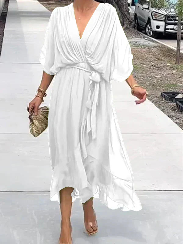 Gretchen - Tie Waist V-Neck Dress