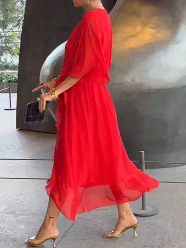 Gretchen - Tie Waist V-Neck Dress