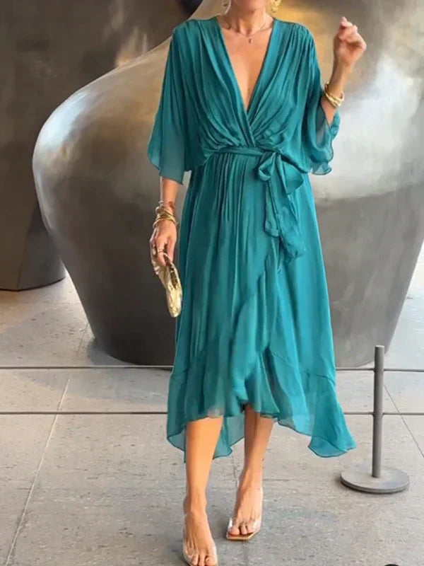 Gretchen - Tie Waist V-Neck Dress